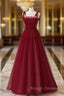 Burgundy Tulle Straps Beading Prom Dress