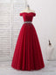 Burgundy Tulle Sweetheart Neck Long Prom Dress, Burgundy Prom Dress