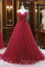 Burgundy Tulle Wave Point Prom Dress
