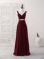 Burgundy Two Pieces Chiffon Long Prom Dress, Prom Dress