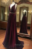 Burgundy V Neck Long Prom Dress, Burgundy Evening Dress