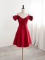 Burgundy V Neck Satin Short Prom Dresses Burgundy Homecoming Dresses
