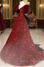 Burgundy V Neck Sequin Long Prom Dress, Burgundy Prom Dress