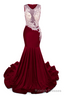 Burgundy V Neck Sheer Corset Prom Dresses Beaded Mermaid Long Train Prom Gown