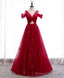 Burgundy V Neck Tulle Lace Long Prom Dress Burgundy Prom Dress