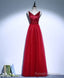 Burgundy V Neck Tulle Long Prom Dress, Prom Dress
