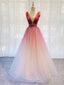 Burgundy V Neck Tulle Sequin Long Formal Prom Dress Burgundy Formal Dress