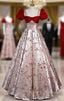 Burgundy Velvet Champagne Satin Short Sleeve prom Dress