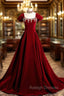 Burgundy Velvet Crystal Prom Dress