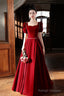 Burgundy Velvet Long A-Line Prom Dresses A-Line Short Sleeve Prom Dresses