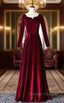 Burgundy Velvet Long Sleeve Square Prom Dress