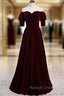 Burgundy Velvet Off the Shoulder Short Sleeve Prom Dress