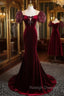 Burgundy Velvet Puff Sleeve Bow Prom Dress