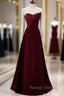 Burgundy Velvet Sequins Strapless Prom Dress