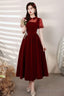 Burgundy Velvet Short Prom Dresses A-Line Homecoming Prom Dresses