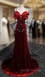 Burgundy Velvet Spaghetti Straps Pleats Prom Dress