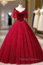 Burgundy Velvet Tulle V-neck Prom Dress
