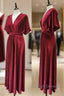 Burgundy Velvet Winter Formal Dresses V-Neck Long Bridesmaid Dress