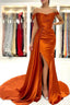 Burnt Orange Off-The-Shoulder Mermaid Prom Dress Long With Split