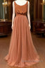 Burnt Orange Scoop Neck Satin Top Long Bridesmaid Dress