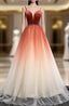 Burugndy Tulle Velvet Spaghetti Straps Prom Dress