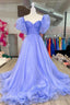 A Line Organza Long Prom Dress, Lovely Puff Sleeve Prom Dress