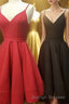 simple real picture red satin spaghetti straps short homecoming dresses graduation dress