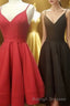 simple real picture red satin spaghetti straps short homecoming Dress graduation Dresses