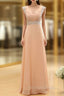 Cap Pink Chiffon Sequins V Neck Backless Bridesmaid Dress