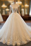 Cap Sleeve Ball Gowns Tulle Bridal Gown Handmade Vintage Sheer Wedding Dresses