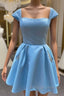 Cap Sleeves Light Sky Blue Satin Short Homecoming Dresses With Beaded Bodice