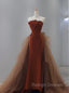Caramel Color Tulle Strapless Prom Dress