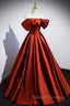 Caramel Floor Length Satin Prom Dresses Cute Off Shoulder A Line Prom Dresses
