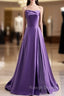 Causal Dark Purple Satin Strapless Prom Dress