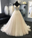 Light Champagne Tulle Lace Long Prom Dress, Champagne Prom Dress