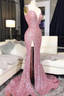 Pink Sweetheart Sequin Mermaid Long Prom Dress, Pink Prom Dress