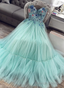 Green Sweetheart Tulle Lace Long Prom Dress, Green Prom Dress