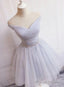 Charming Sliver Grey Short Beaded Tulle Prom Dress, Homecoming Dress