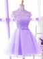 Cute High Neckline Lavender Short Graduation Dress, Homecoming Dress
