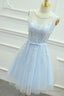 Short Blue Lace Formal Graduation Homecoming Dress