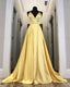 Long Yellow Prom Dresses, Leg Split Prom Gown
