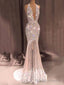 Stunning Tulle Halter Neckline Floor Length Mermaid Prom Prom Dresses