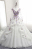 White Tulle Ruffles Long 3D Flower Lace Applique Prom Dress, Quinceanera Dress, With Sleeve
