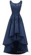 New Arrive Long Formal Prom Dress, Navy Blue Lace Beaded Wedding Prom Dresses, High Low Bridesmaid Gown Formal