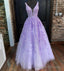 Purple Lace Long A Line Prom Dress, Prom Dress