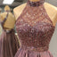 Halter Beaded Open Back Short Homecoming Dress 2026 Custom Made