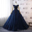 Prom Dresses, Navy Blue Wedding Dresses, Floral Lace Ball Gowns Off Shoulder Prom Dress