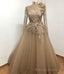 Elegant Champagne Long Prom Dress, Tulle Formal Dress
