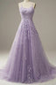Purple Lace Long A Line Prom Dress, Prom Dress