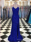 Trumpet Mermaid Royal Blue Long Prom Dresses, Spaghetti Straps Beading Prom Gown